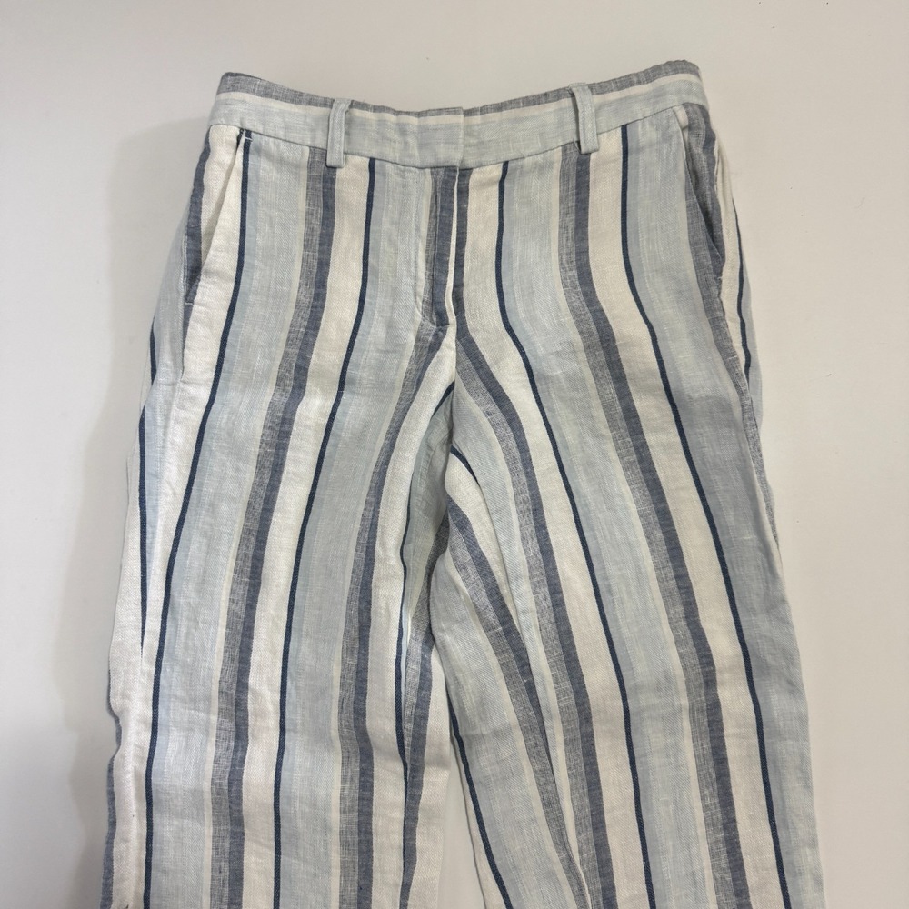 Talbots Cropped Linen Striped Trouser Pants Blue White Coastal Sz 2P 2 Petites - Picture 3 of 9